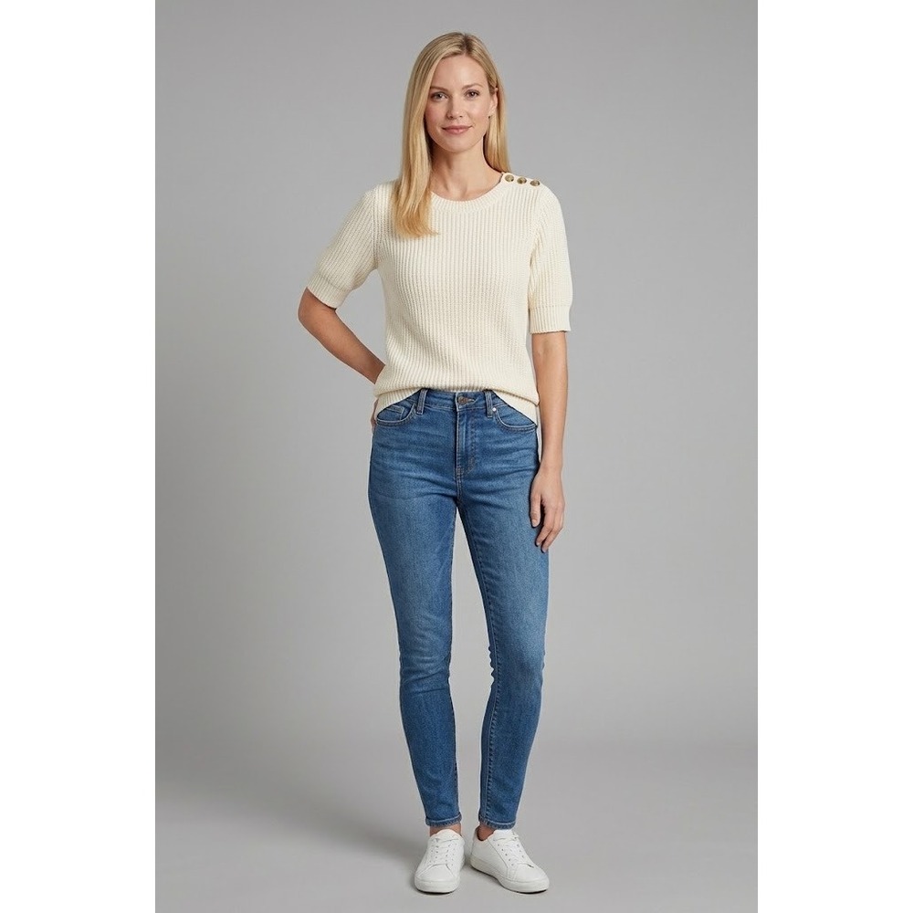 Talbots Womens Short Sleeve Button Shoulder Sweater